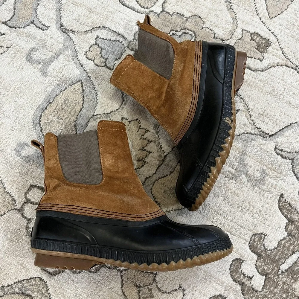 Sorel Snow Boots Mens Size 7 Brown Suede Waterproof‎ Duck Ankle Pull On Lined